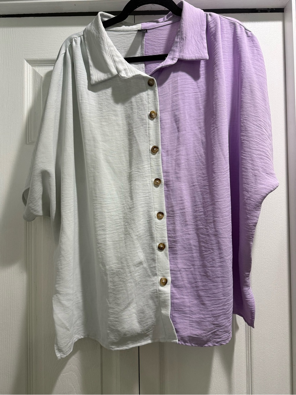SHEIN Two-Tone Button Front Blouse in White and Lavender